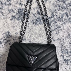 Valentino Orlandi Black Quilted Crossbody Bag with Gunmetal Chain